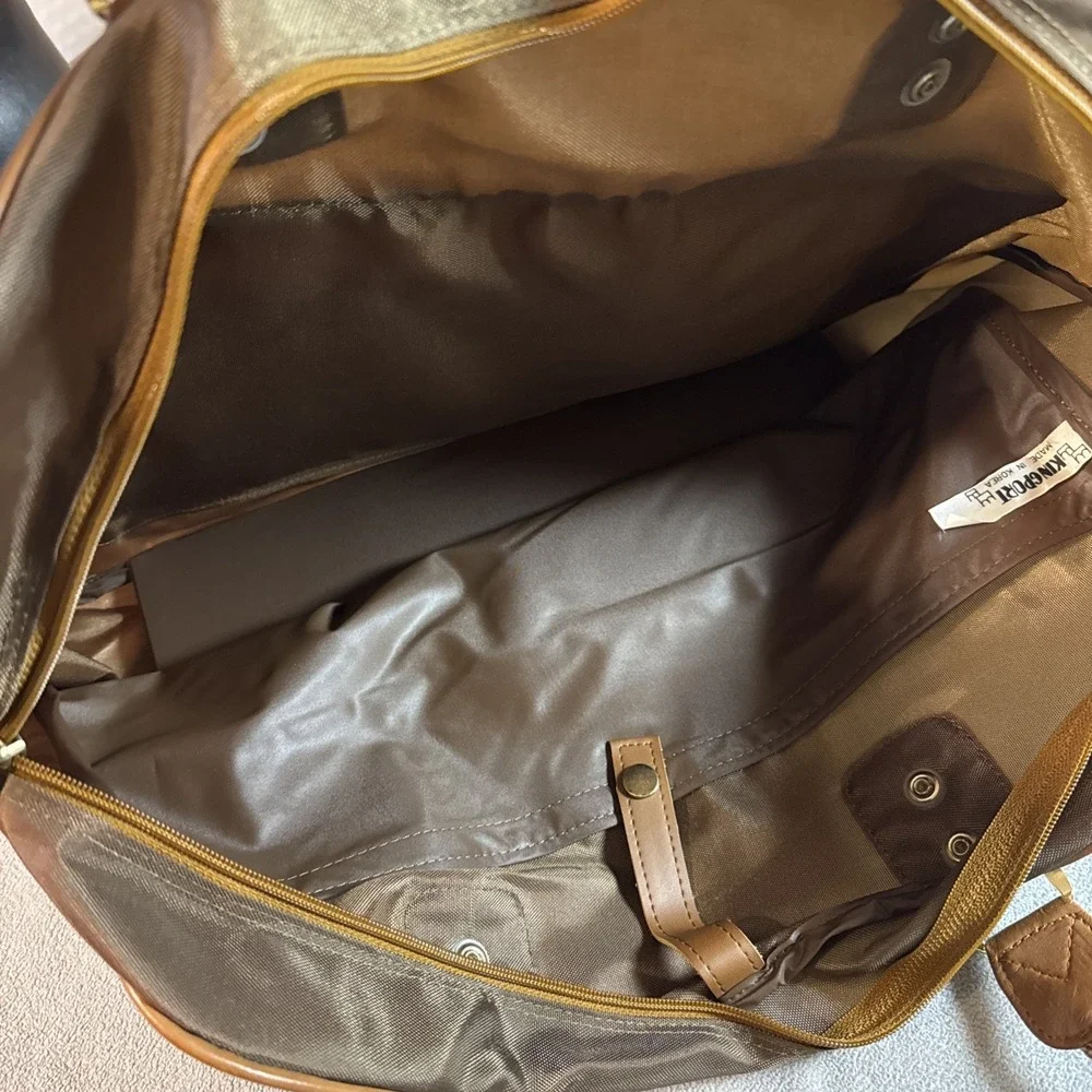 Vintage Kingport Brown Nylon Travel Duffel Bag Carry On Korea 19x14 Flaw
